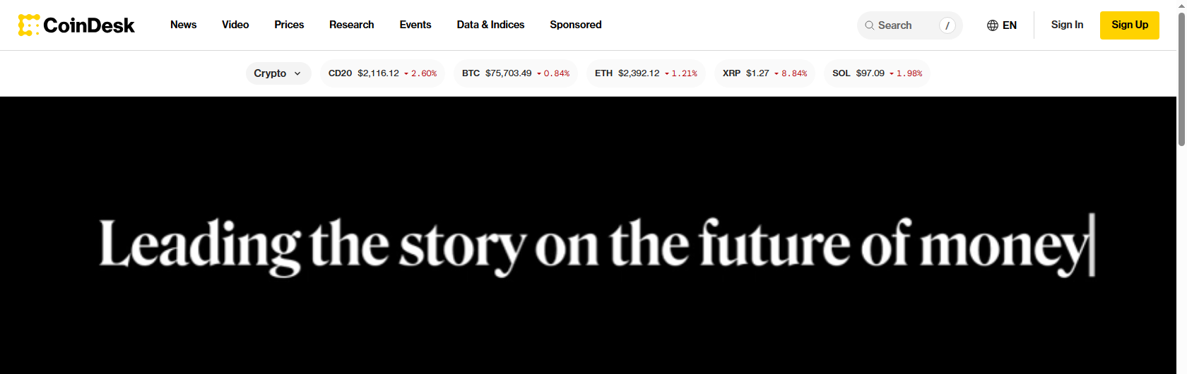 Crypto media coverage newsroom from CoinDesk about page