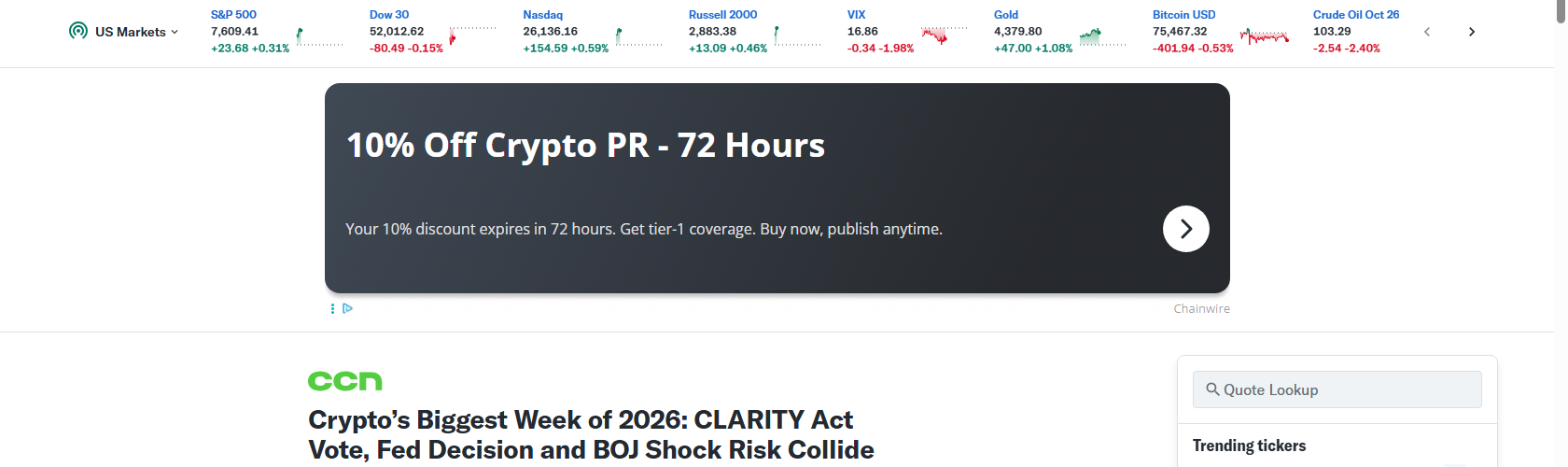 Crypto PR timing coverage of Fed decision week market data