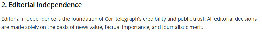 Crypto newsrooms editorial independence policy on news value and merit