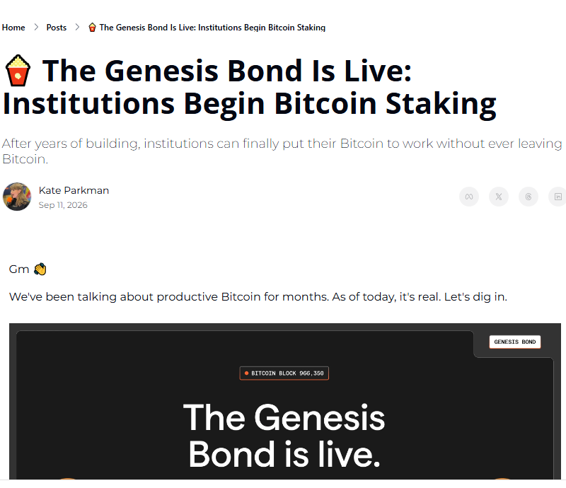 Native Bitcoin staking Genesis Bond announcement