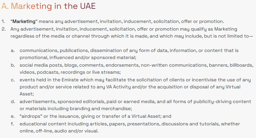 VARA rulebook definition of marketing including sponsored editorials and earned media