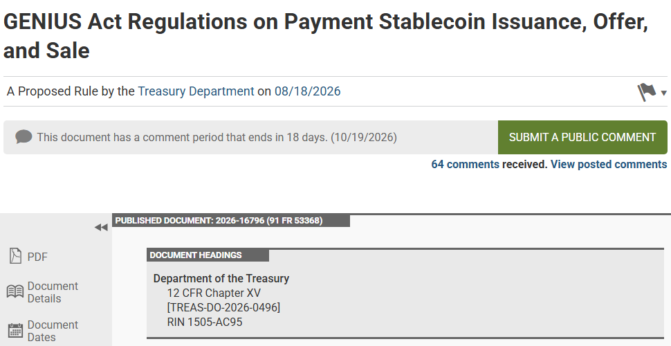 Federal Register page for the Treasury proposed rule on GENIUS Act payment stablecoin issuance, offer and sale